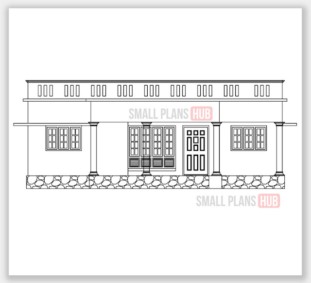 909 Sq.ft 2 Bedroom Single Floor Plan and Elevation