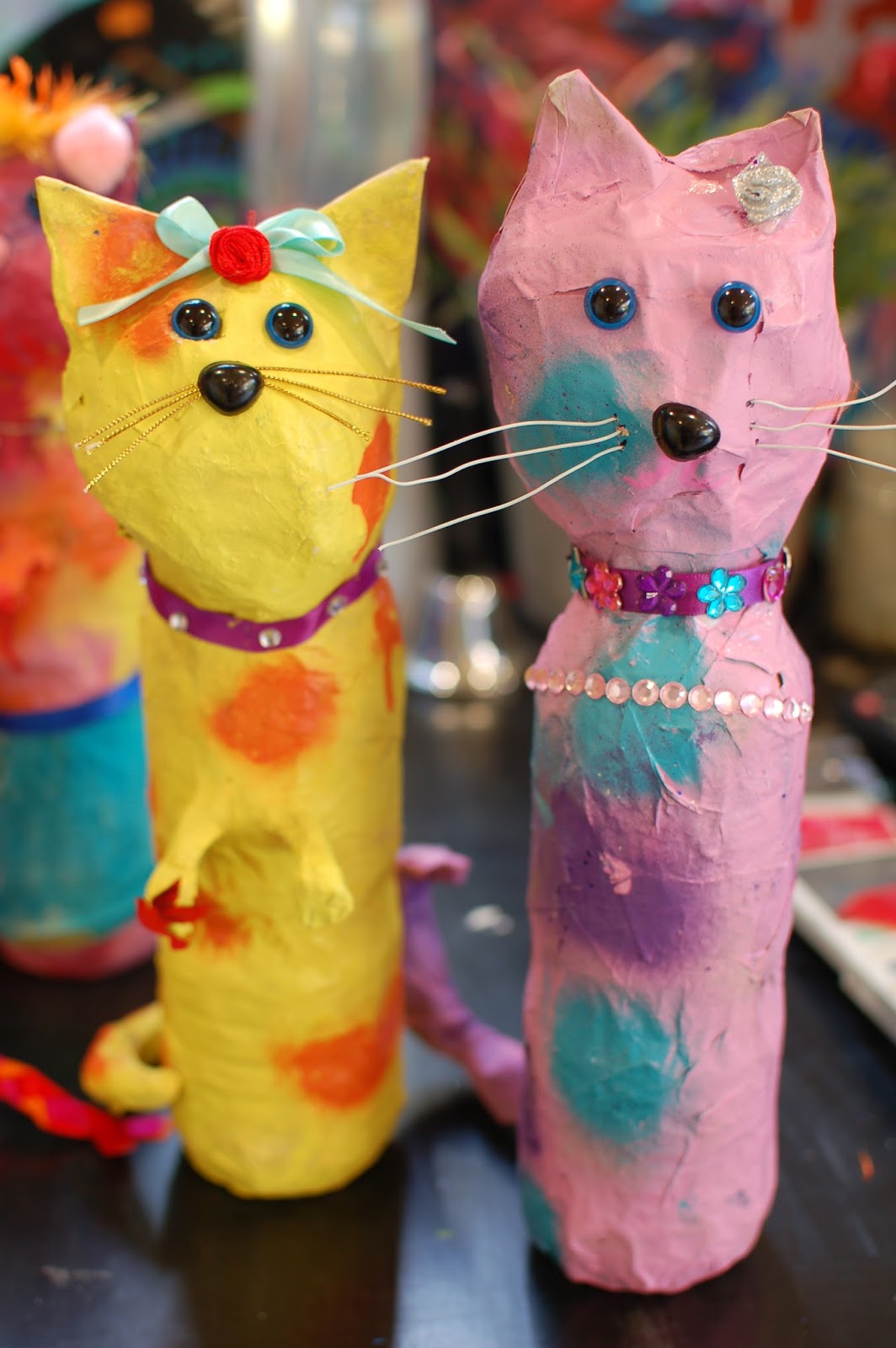 Sunnyside Art House Colourful Paper Mache Cats
