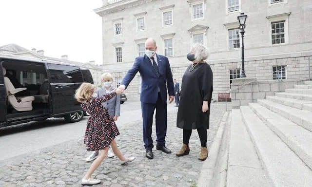 Princess Gabriella wore an evita corduroy dress by Jacadi. President Michael D Higgins and Sabina. Princess Charlene