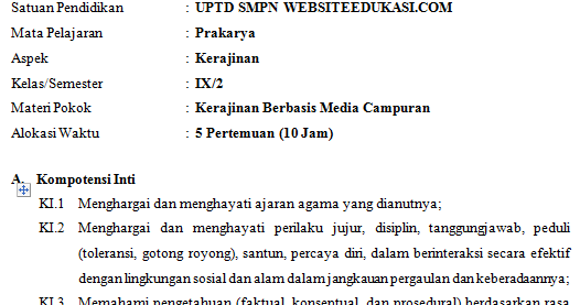 Rpp Prakarya Kelas 9 Smp/Mts Semester 2 K13 Revisi 2020