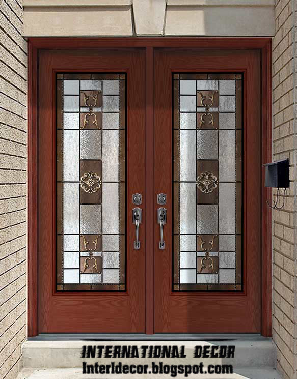 International decor: American wooden doors with stained glass designs