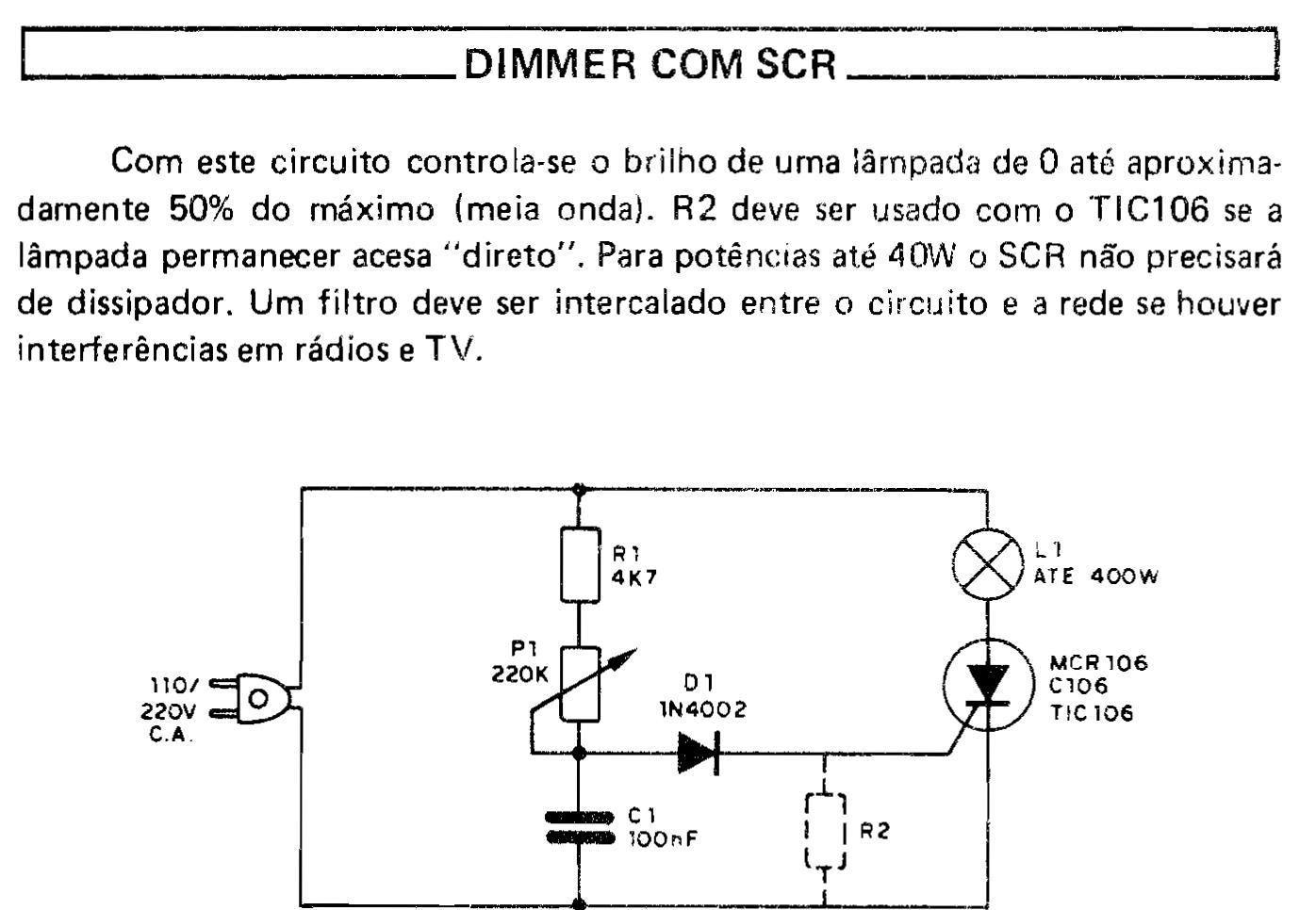 Eletrônica Elétrons : Circuito esquema dimmer controlador de luz.