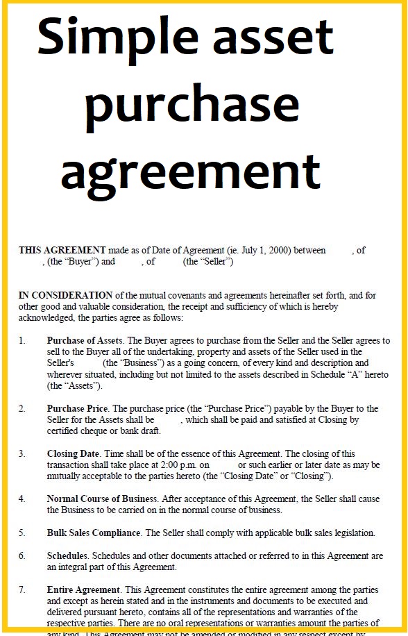 asset purchase agreement assignment of contracts
