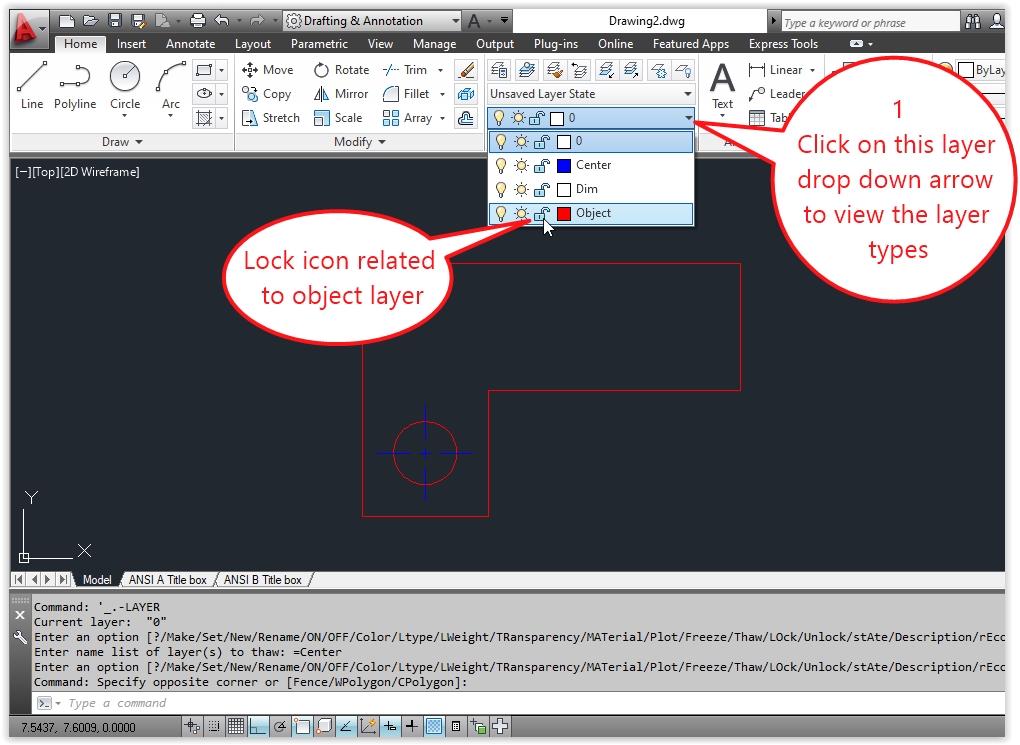 step by step procedure to locking and unlocking layers in AutoCAD