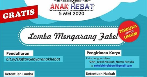 [GRATIS] Lomba Menulis Fabel Nasional 2020 Info Lomba