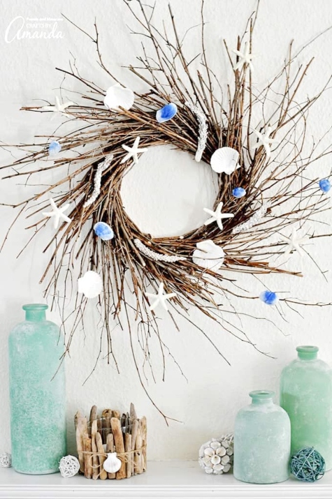 Coastal Beach Twig Wreath Sea Shells