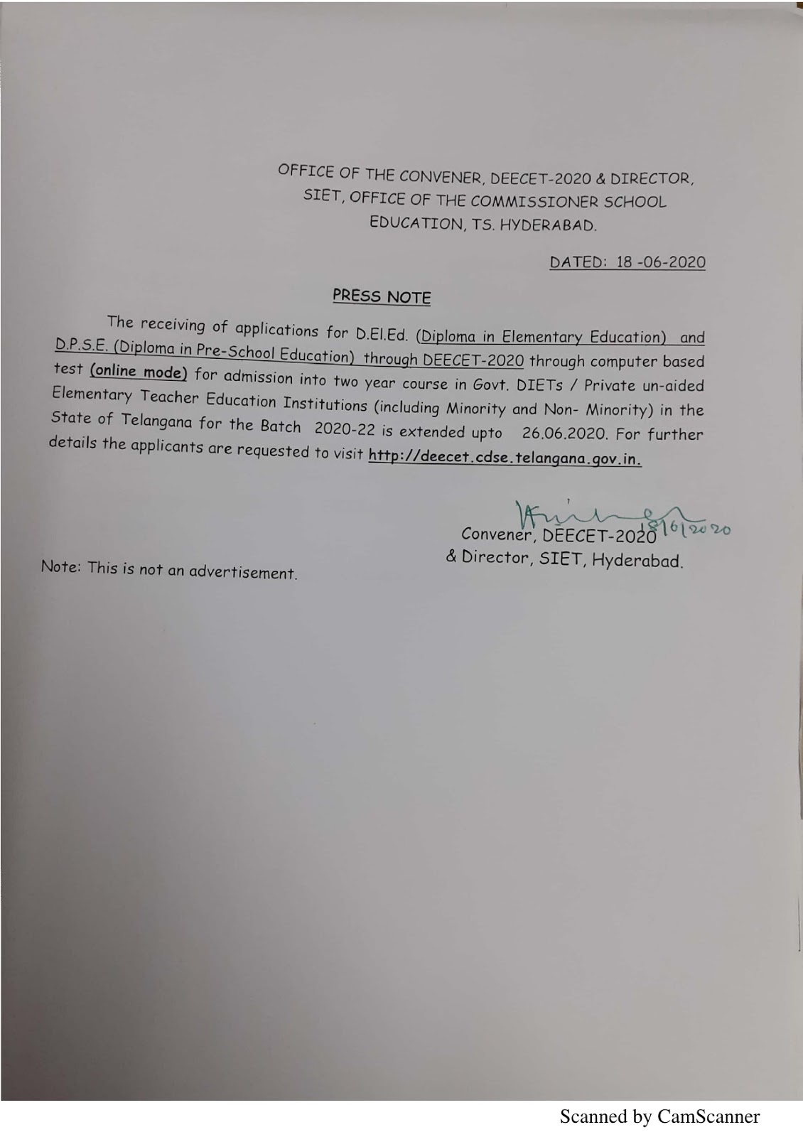 ts deecet 2020 application date extended notification