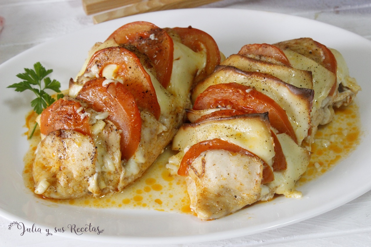 JULIA Y SUS RECETAS: Pechugas de pollo con queso y tomate al horno