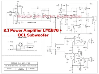 Circuit Diagram  2.1 Audio Amplifier using LM1876 + 2sc2922 2sa1216 OCL Subwoofer