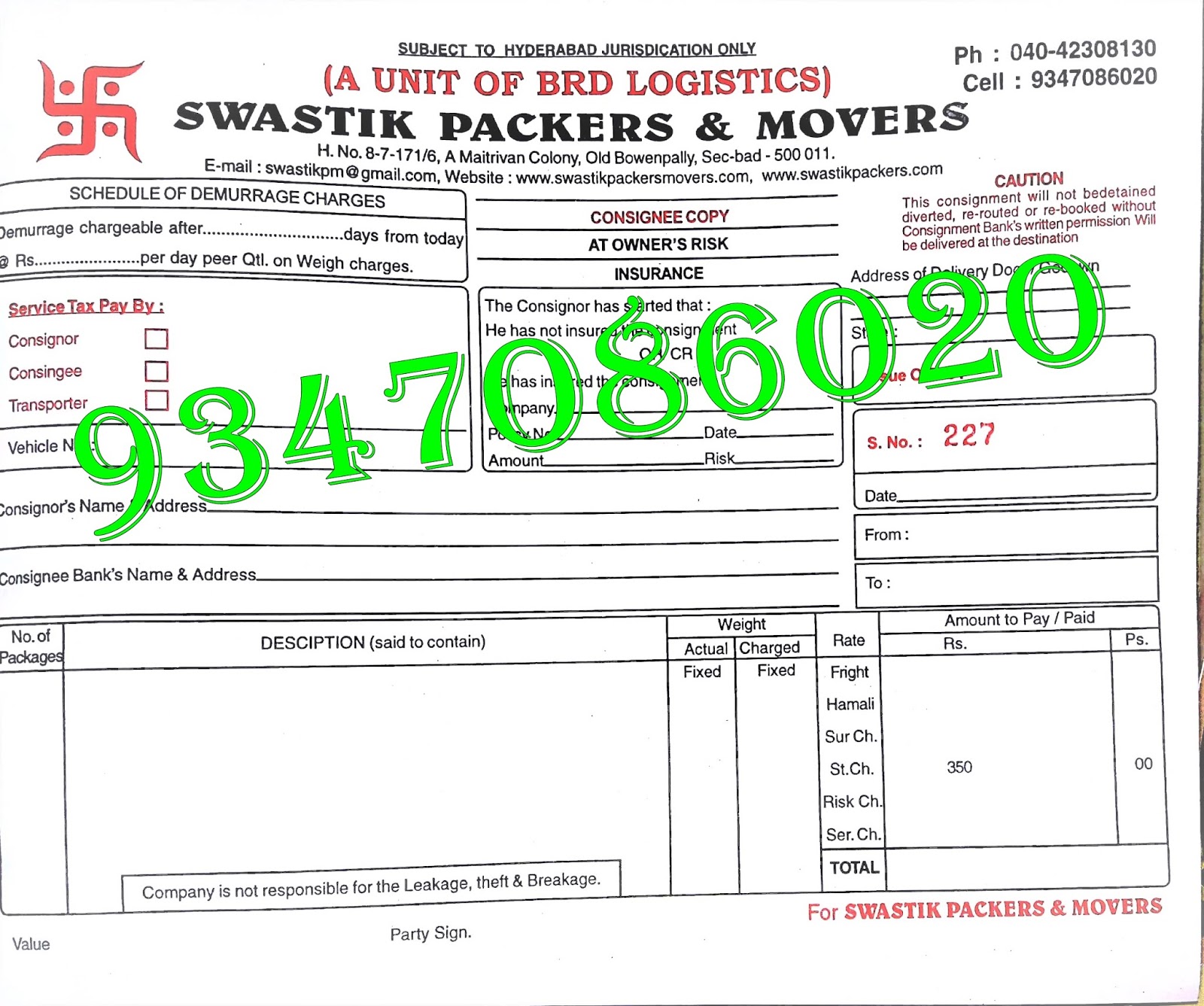 movers and packers bill