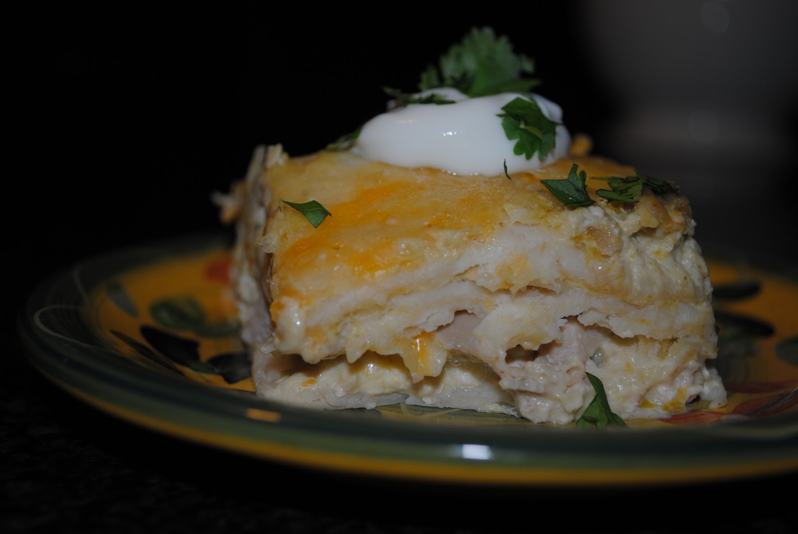 sour cream green chili chicken enchilada casserole