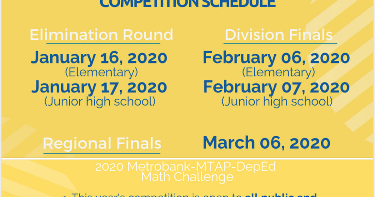 MTAP NCR Private Sectoral Division: MMC 2020 Schedule