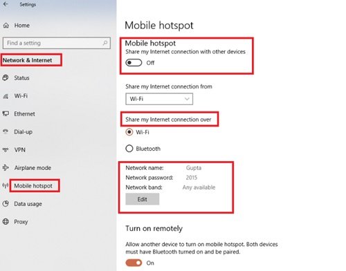 Как отключить или включить мобильную точку доступа в Windows 10