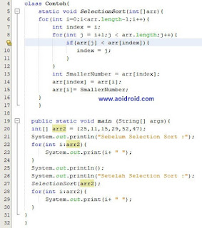 kode selection sort java