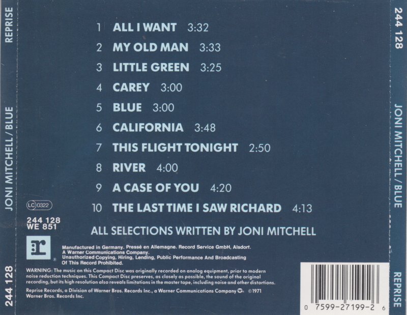 Classic Rock Covers Database Joni Mitchel Blue (1971)