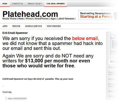 platehead.com spam email