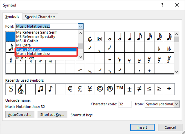 Microsoft Word에서 음악 노트를 삽입하는 방법