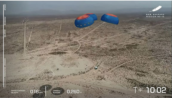 Space capsule with parachute landing in west Texas (Source: www.spaceflightnow.com)