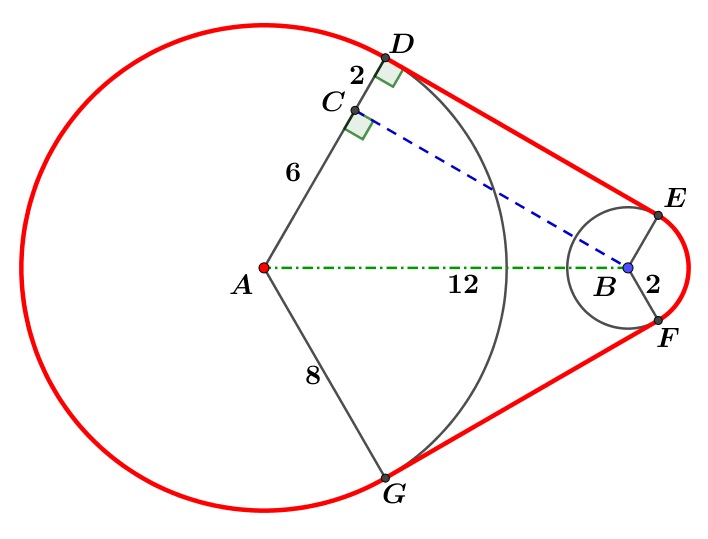Panjang garis singgung persekutuan luar dua lingkaran $x^{2}+y^{2}+ 2x – 8y – 32=0$ dan lingkaran $x^{2}+y^{2}– 10x – 24y + 168= 0$ adalah Panjang garis singgung persekutuan luar dua lingkaran $x^{2}+y^{2}+ 2x – 8y – 32=0$ dan lingkaran $x^{2}+y^{2}– 10x – 24y + 168= 0$ adalah