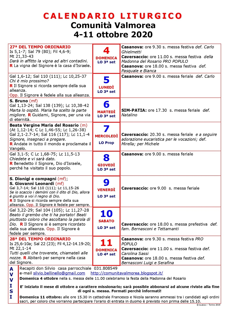 Calendario Liturgico