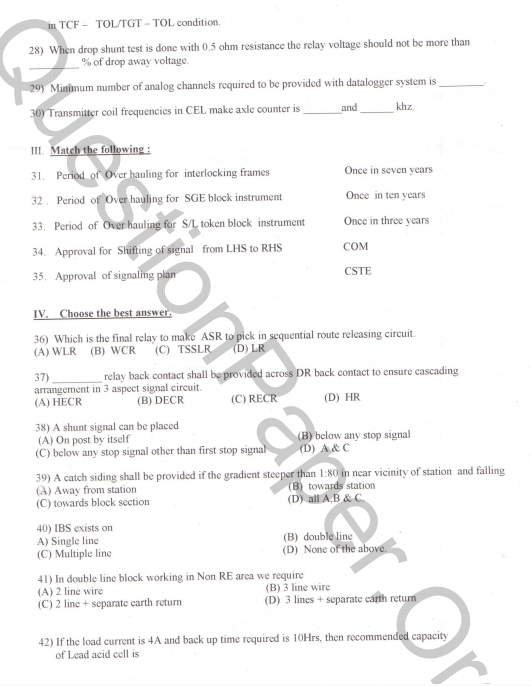 INDIAN RAILWAY QUESTION BANK Question Paper Signal And