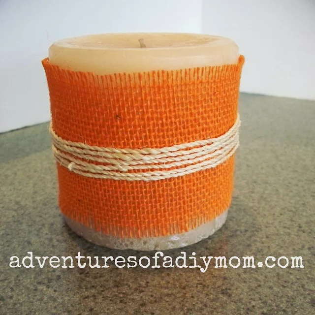 burlap and twine wrapped candle