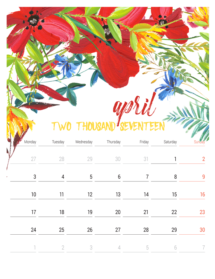 2017 Printable Watercolor Calendar | i should be mopping the floor