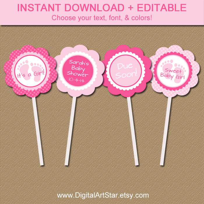 Digital Art Star: Printable Party Decor: Editable Pink Cupcake Toppers ...