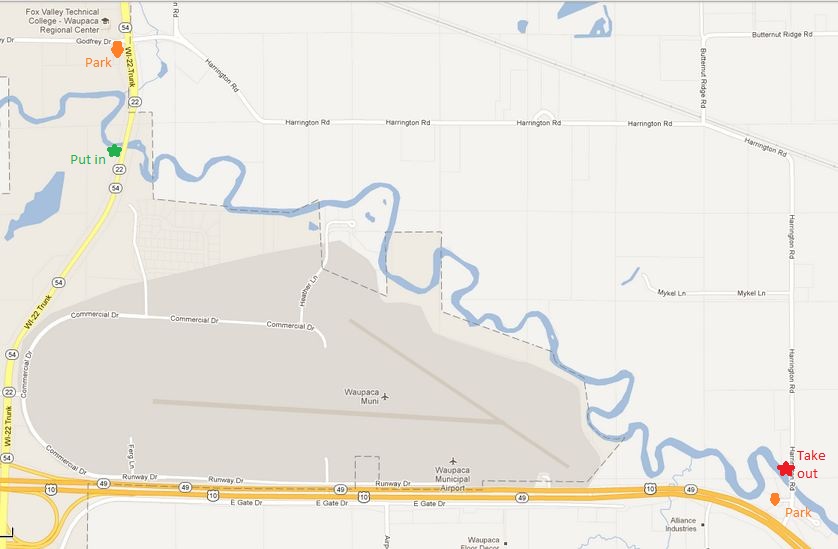 Kayaking Waupaca Area Waters Kayak Trip 46 Waupaca River, Hwy. 22/54