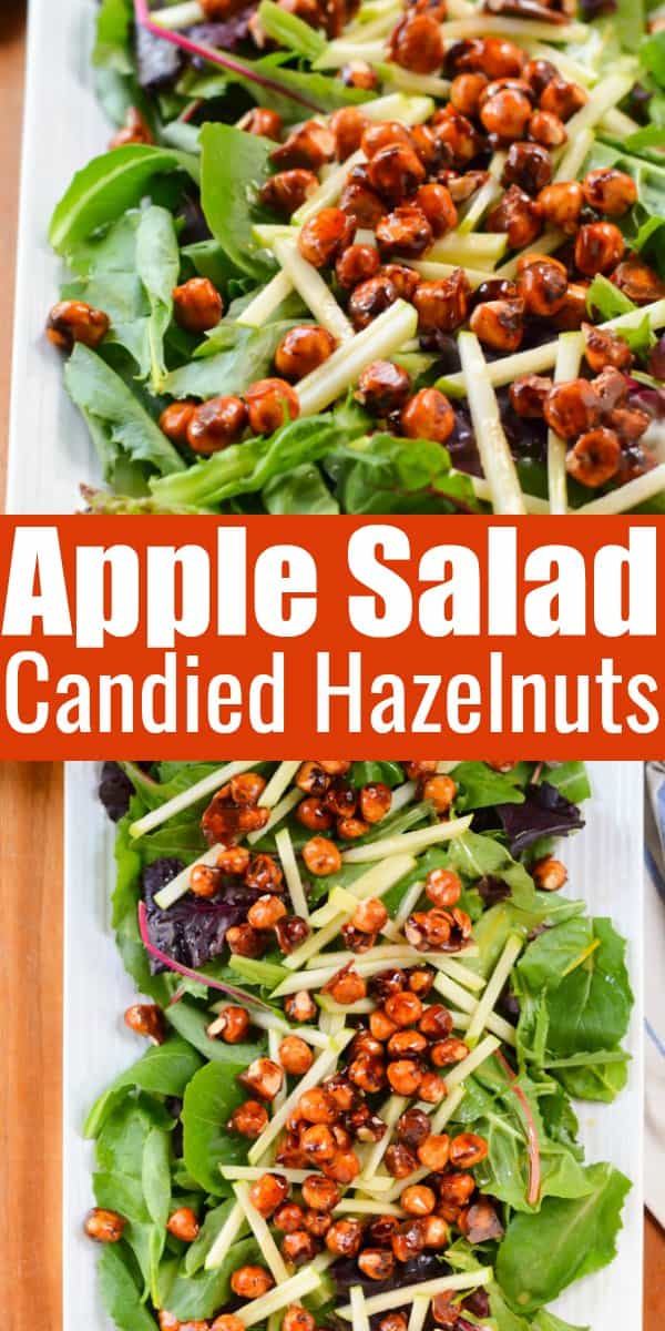 Apple Salad with Candied Hazelnuts with Lemon Vinaigrette is a fall favorite salad! It's a perfect Salad for Thanksgiving and Christmas from Serena Bakes Simply From Scratch.