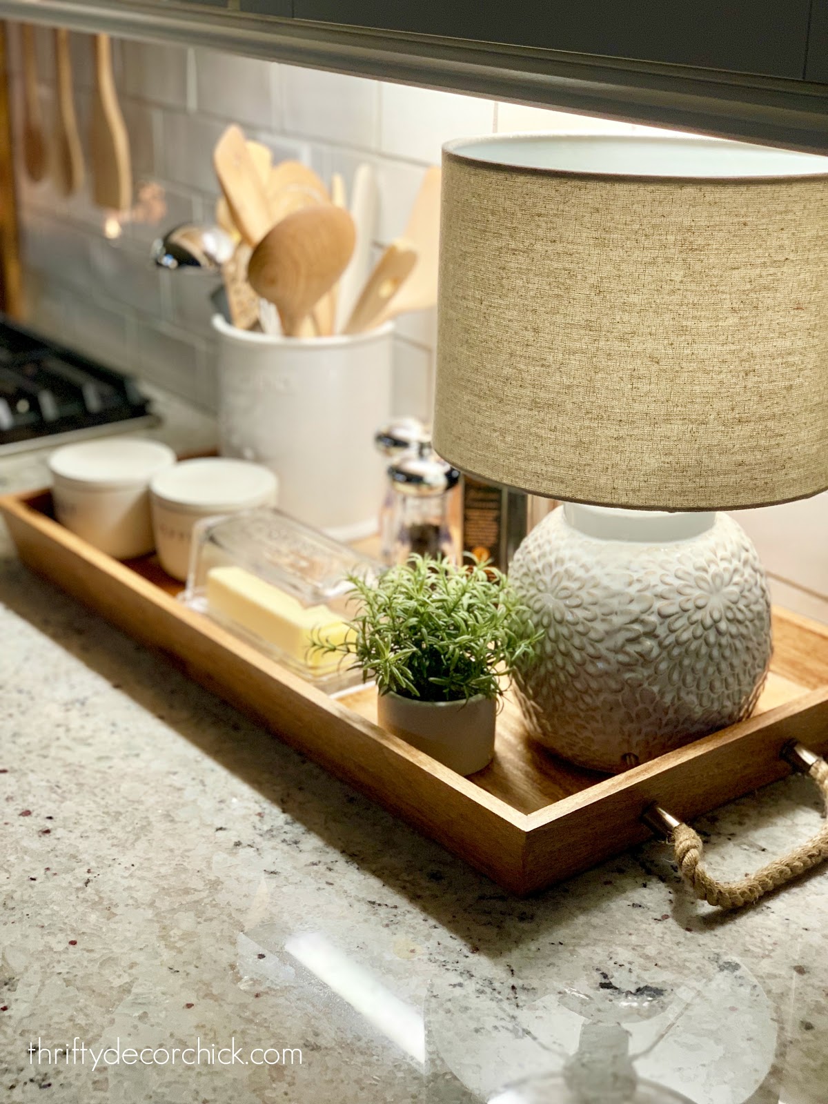 Use a tray to corral kitchen cooking items