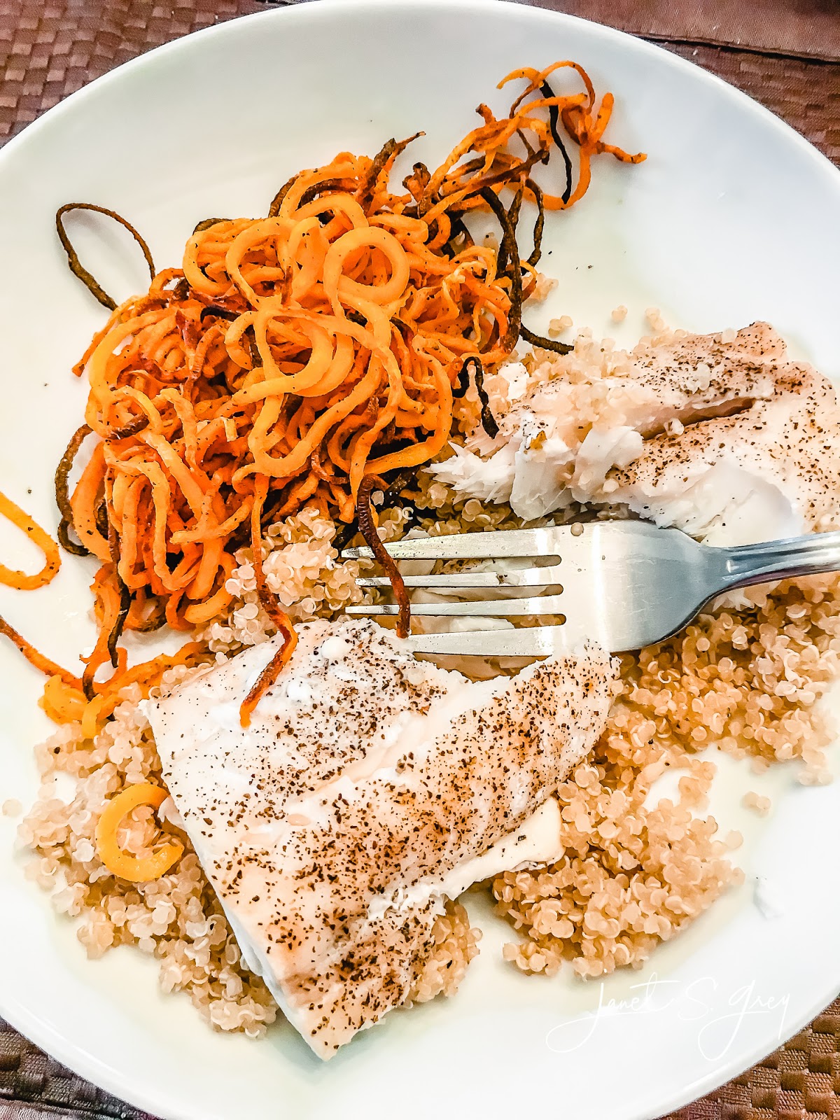 Tinks Kitchen No. 385 Sautéed Halibut With Quinoa And Sweet Potato