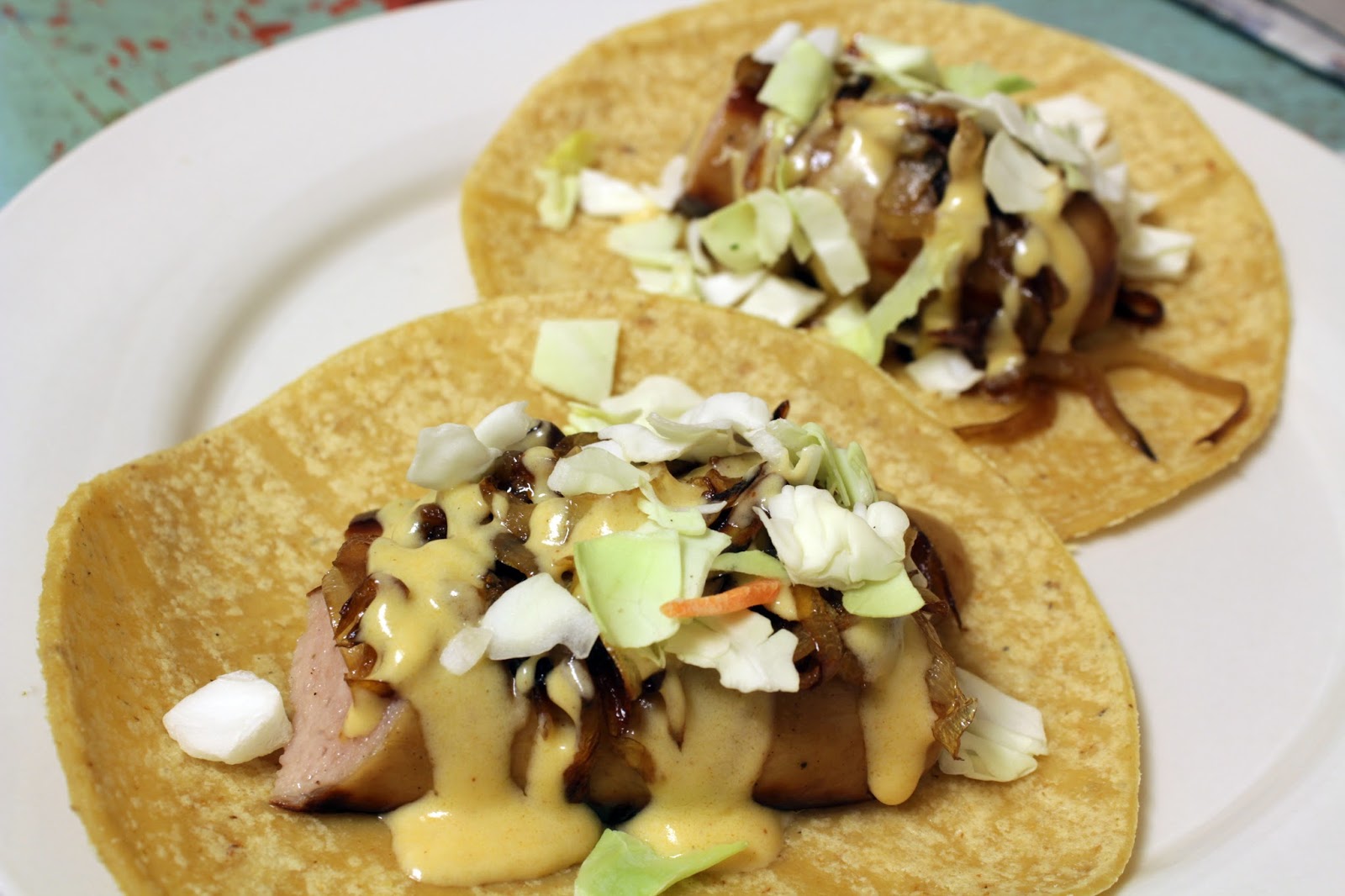 Let's get festive! (Oktoberfest Tacos with brats and beer cheese sauce