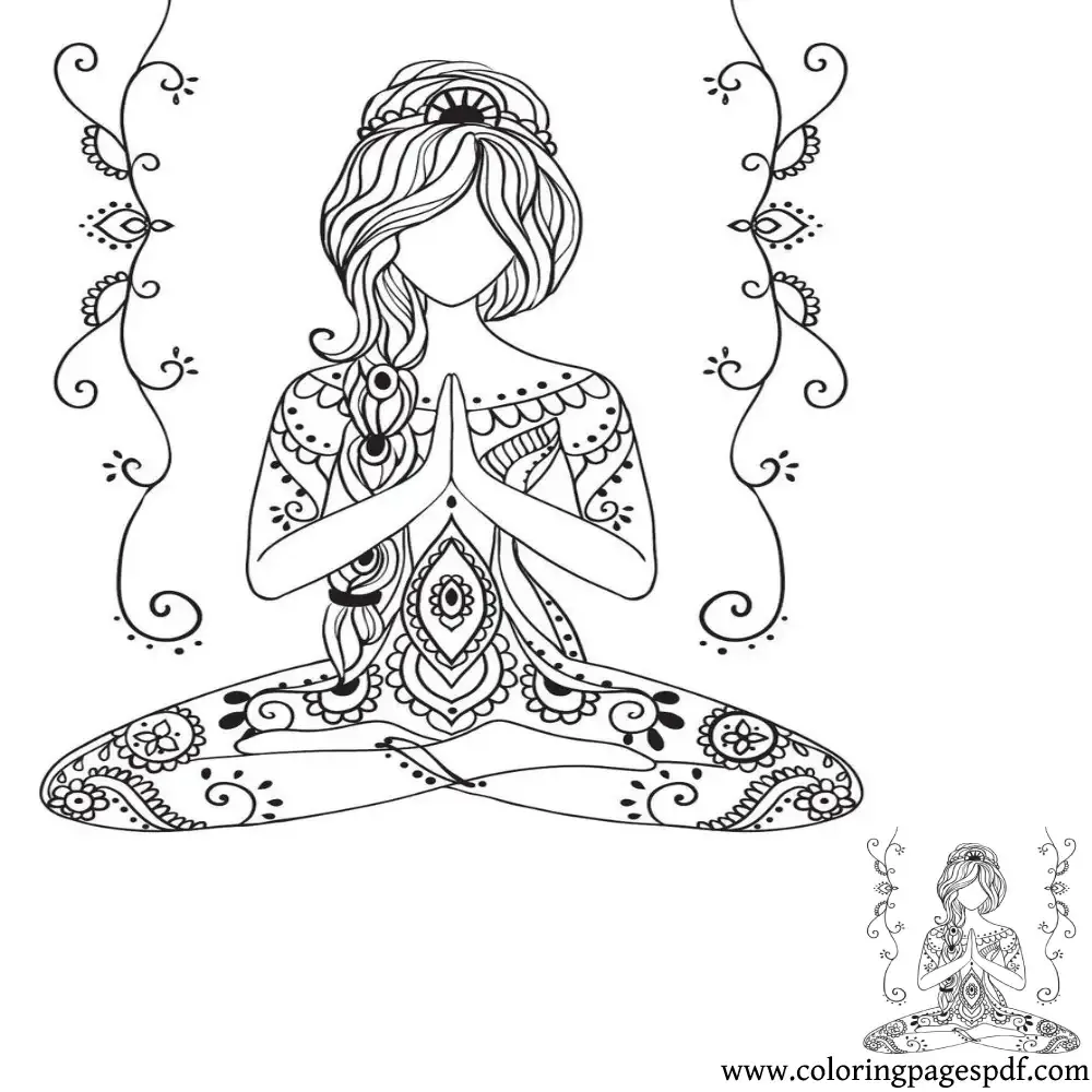 Coloring Page Of A Yoga Woman Mandala