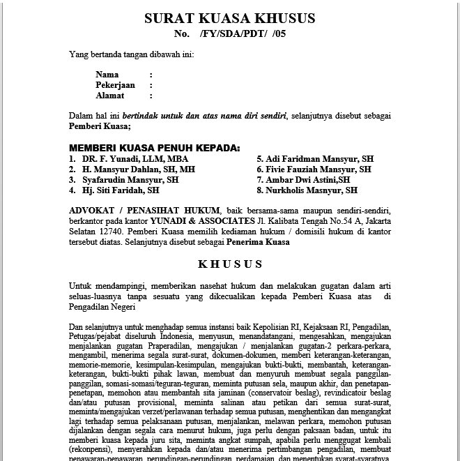 Contoh Surat Kuasa Khusus Pidana Dan Perdata