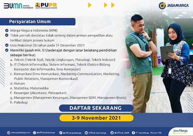 Lowongan Kerja BUMN Medan November 2021 di PT Jasa Marga (Persero) Tbk