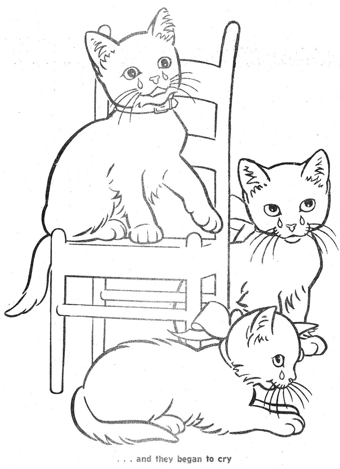 Desenho Animado Três Gatos Colorir Página Para Crianças imagem