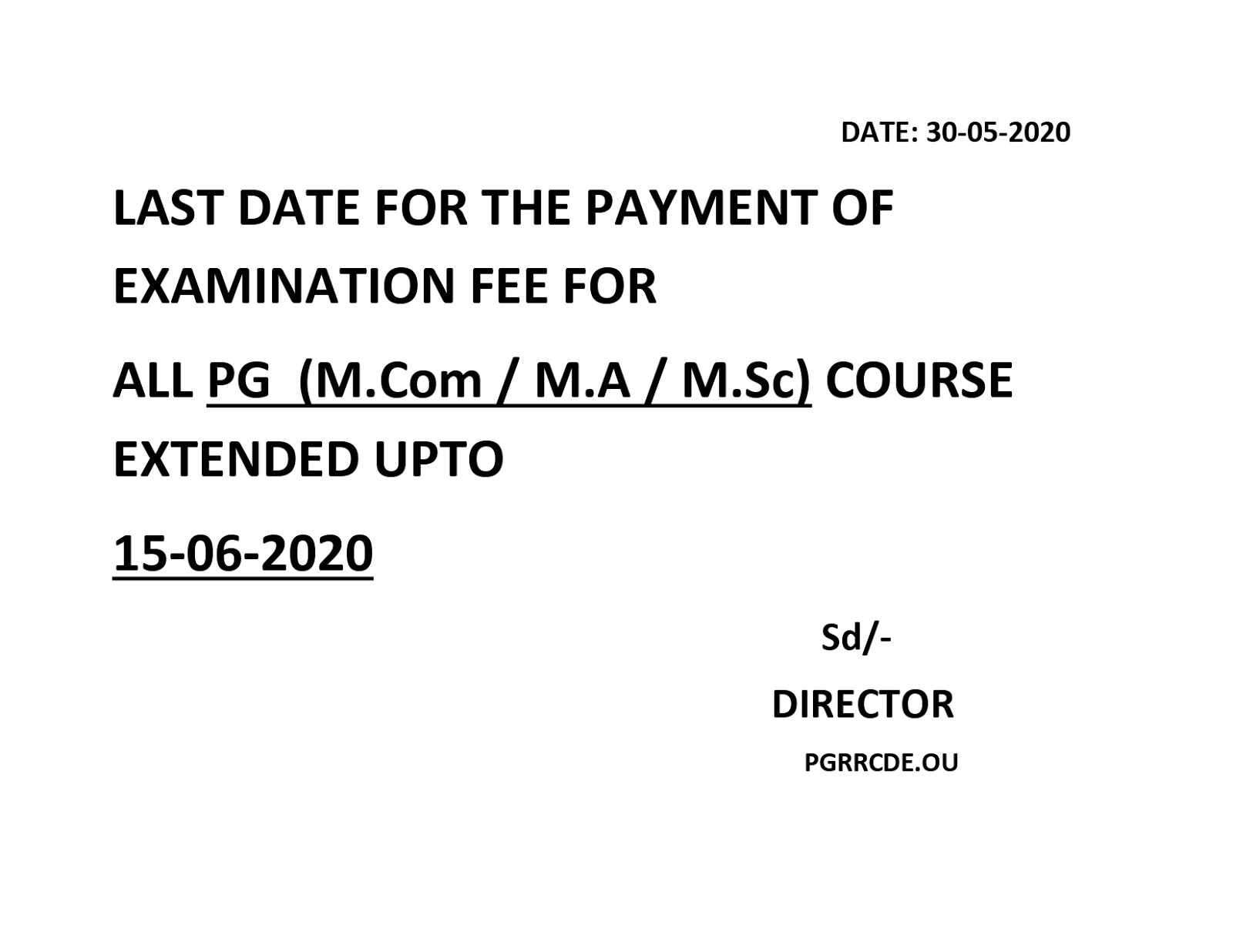 osmania university cde all pg courses june 2020 exam fee extended date notification