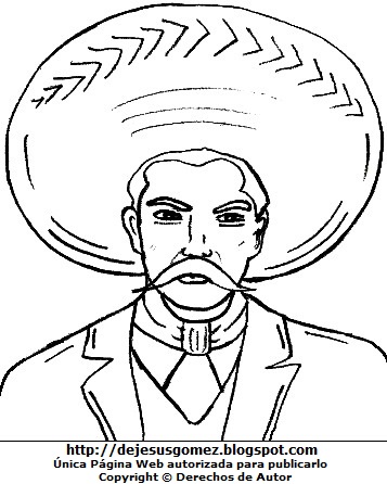 Emiliano Zapata sin pintar Dibujo de Emiliano Zapata con sombrero para colorear, pintar e imprimir. Dibujo de Emiliano Zapata de Jesus Gómez