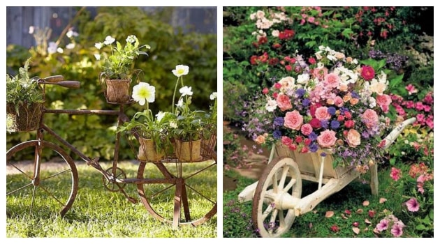 Κατασκευές κήπου από παλιά ποδήλατα - καρότσια κήπου
