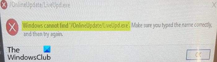Windows no puede encontrar 'OnlineUpdate/LiveUpd.exe'