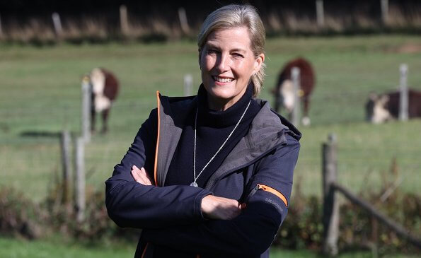 The Countess is patron of the Association of Show and Agricultural Organisations. navy coat and boots. The Countess visited DEBRA store