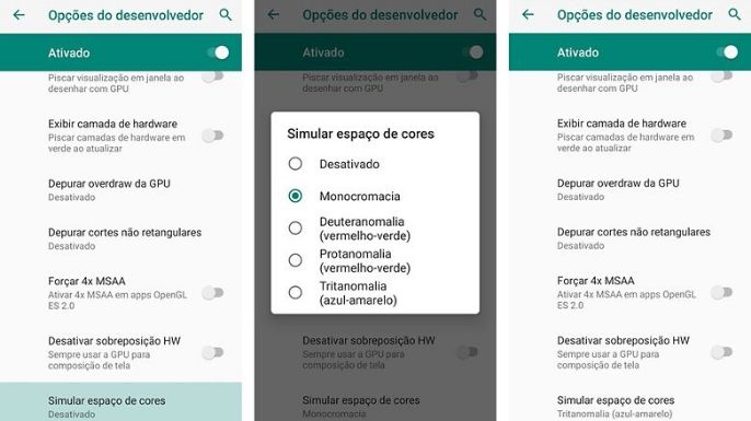 Ao ativar este modo será possível escolher o esquema de cores de acordo com a necessidade do usuário. Ao ativar este modo será possível escolher o esquema de cores de acordo com a necessidade do usuário.