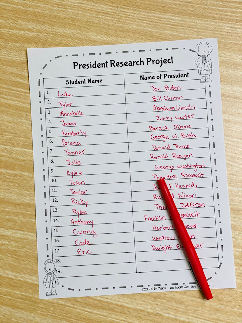US Presidents Research Project Sign-Up List