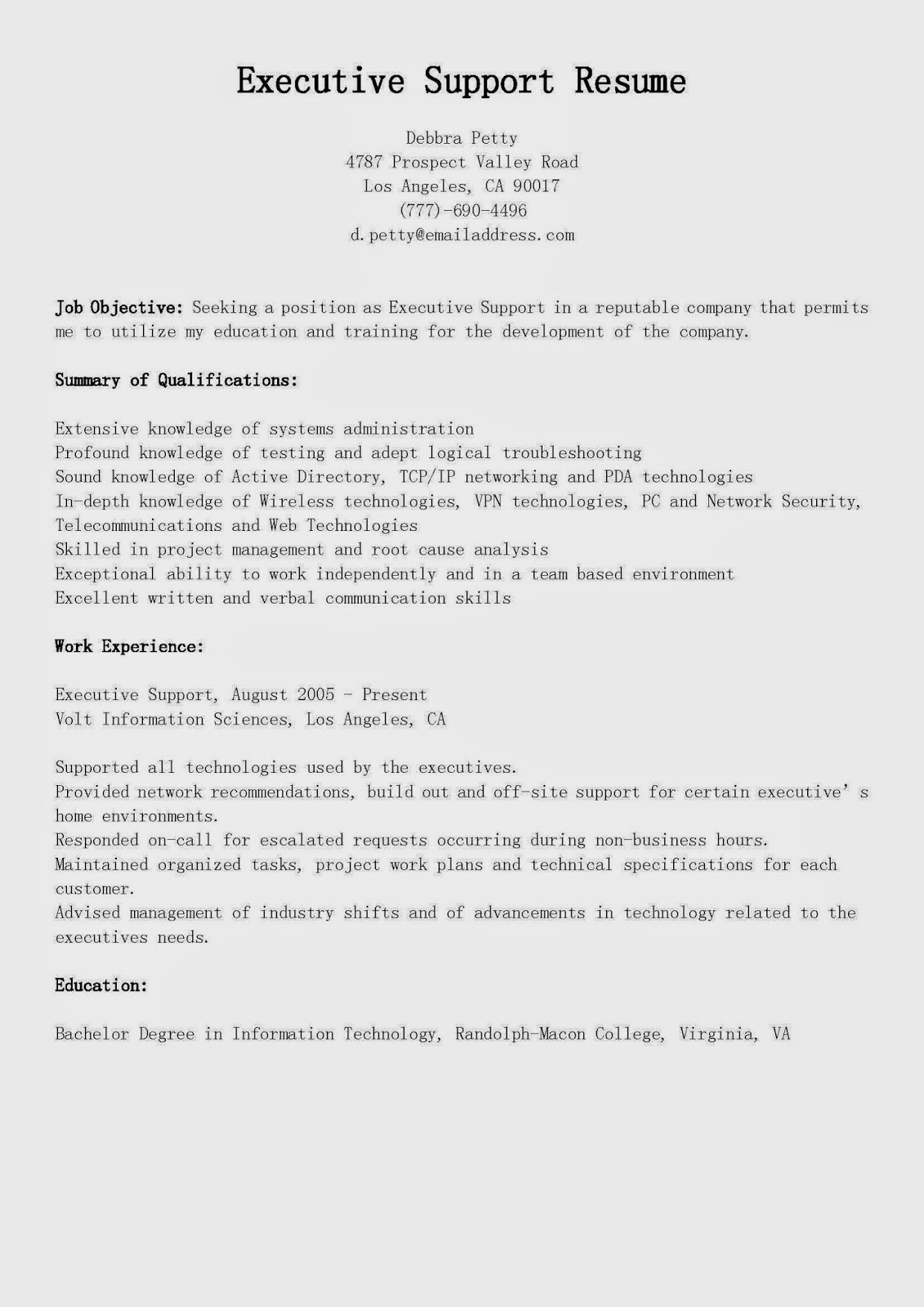 support executive job description for resume