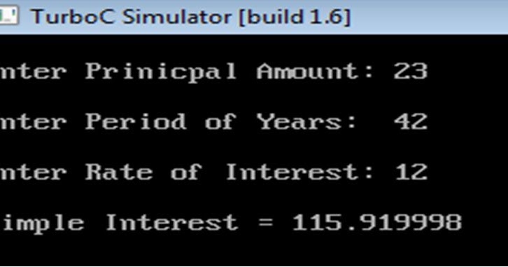 A C program to Calculate simple interest using function