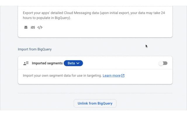 New imported segments let you bring custom segments from BigQuery into Firebase