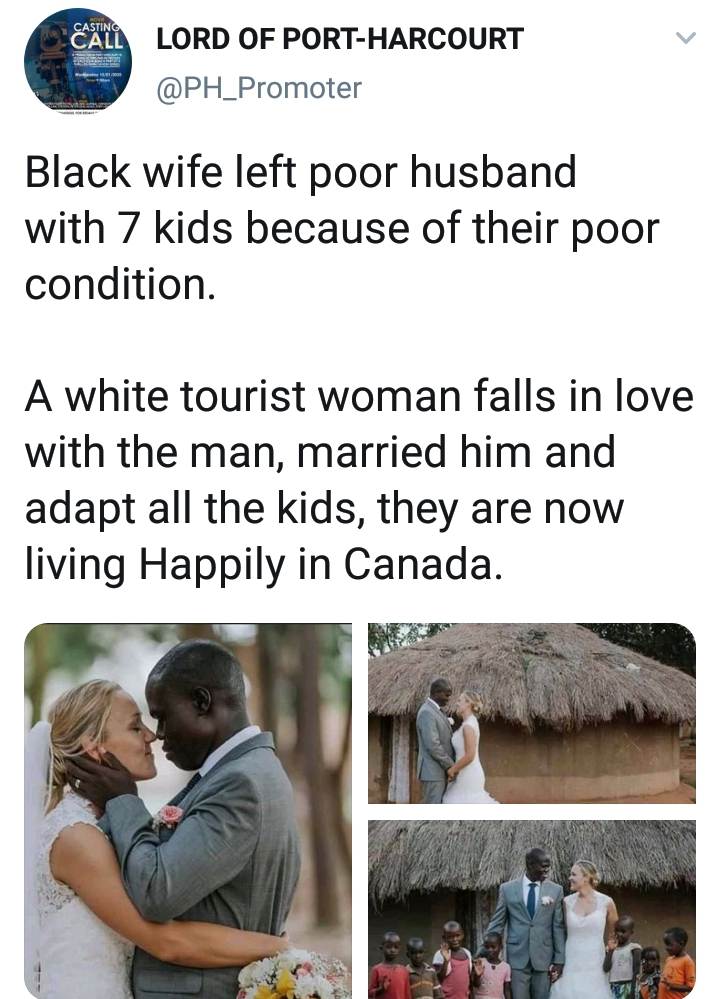 White woman marries black man whose wife abandoned him with 7 kids