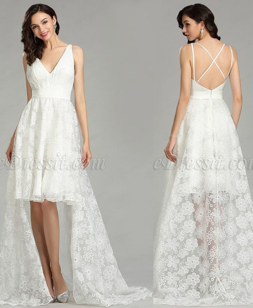 eDressit White Lace Designer Beach Wedding Dress 