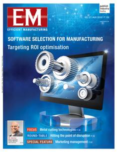 EM Efficient Manufacturing - August 2016 | CBR 96 dpi | Mensile | Professionisti | Tecnologia | Industria | Meccanica | Automazione
The monthly EM Efficient Manufacturing offers a threedimensional perspective on Technology, Market & Management aspects of Efficient Manufacturing, covering machine tools, cutting tools, automotive & other discrete manufacturing.
EM Efficient Manufacturing keeps its readers up-to-date with the latest industry developments and technological advances, helping them ensure efficient manufacturing practices leading to success not only on the shop-floor, but also in the market, so as to stand out with the required competitiveness and the right business approach in the rapidly evolving world of manufacturing.
EM Efficient Manufacturing comprehensive coverage spans both verticals and horizontals. From elaborate factory integration systems and CNC machines to the tiniest tools & inserts, EM Efficient Manufacturing is always at the forefront of technology, and serves to inform and educate its discerning audience of developments in various areas of manufacturing.